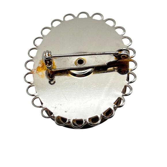 Vintage Dendritic Jasper Brooch Oval Stone Gold Tone Artisan Boho Cottagecore - Picture 5 of 8